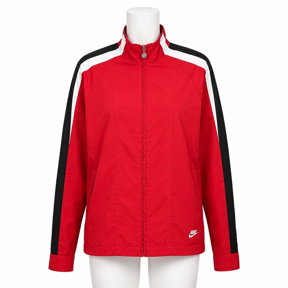 Nike‎ Track Jacket Womens Small Red White Black Colorblock Full Zip Sporty Retro